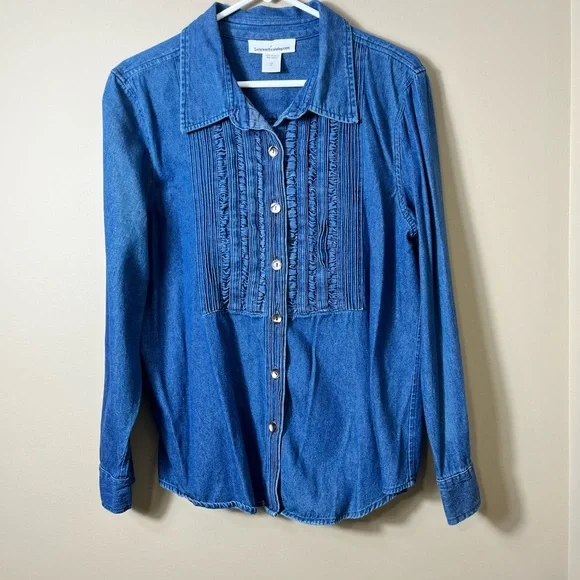 Vintage Blue Denim Cotton Button-Up Shirt Size XL Western‎ Equestrian Cowgirl - Picture 9 of 9